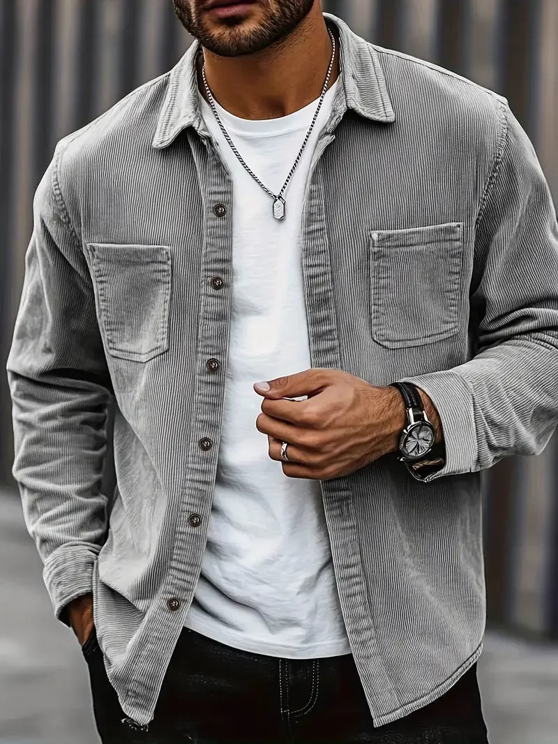 Herren Cordjacke Lässiger Schnitt Mit Taschen