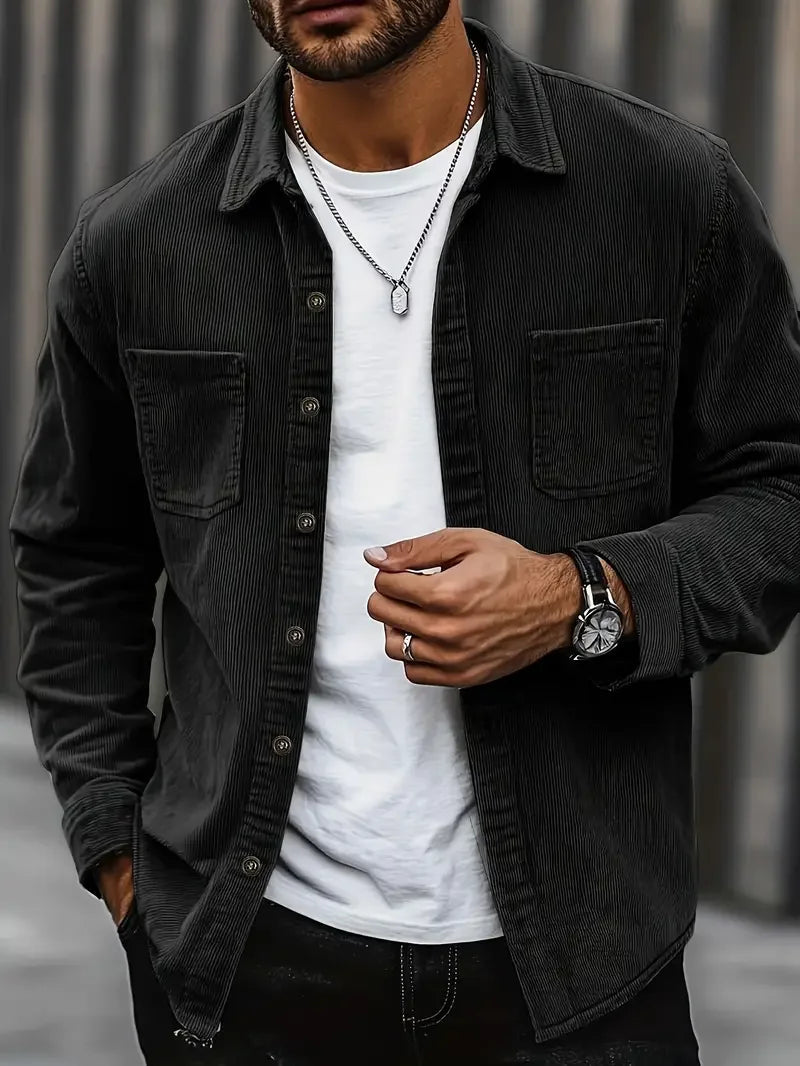 Herren Cordjacke Lässiger Schnitt Mit Taschen