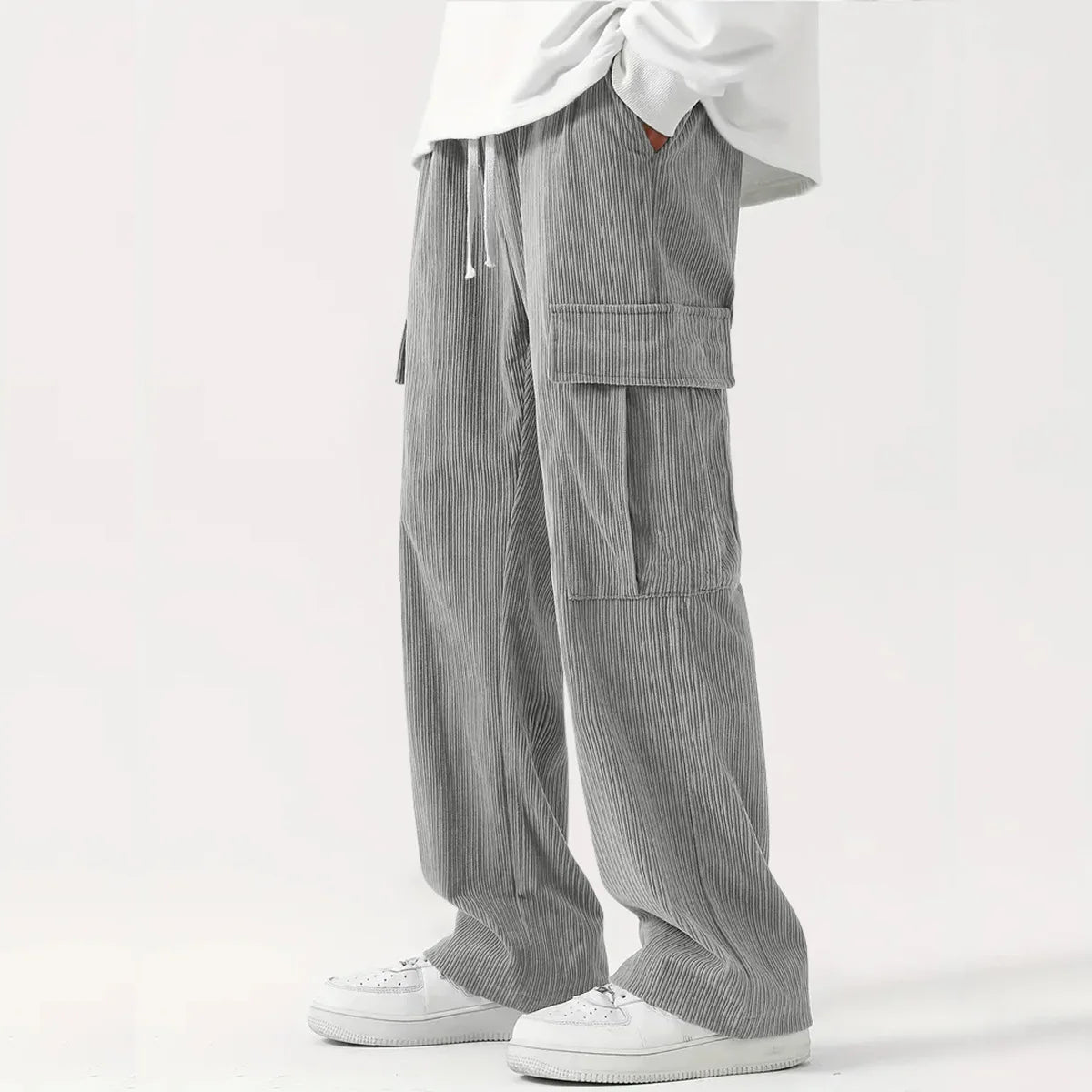 Herren Corduroyhose Lockere Passform Flexibler Bund Lang