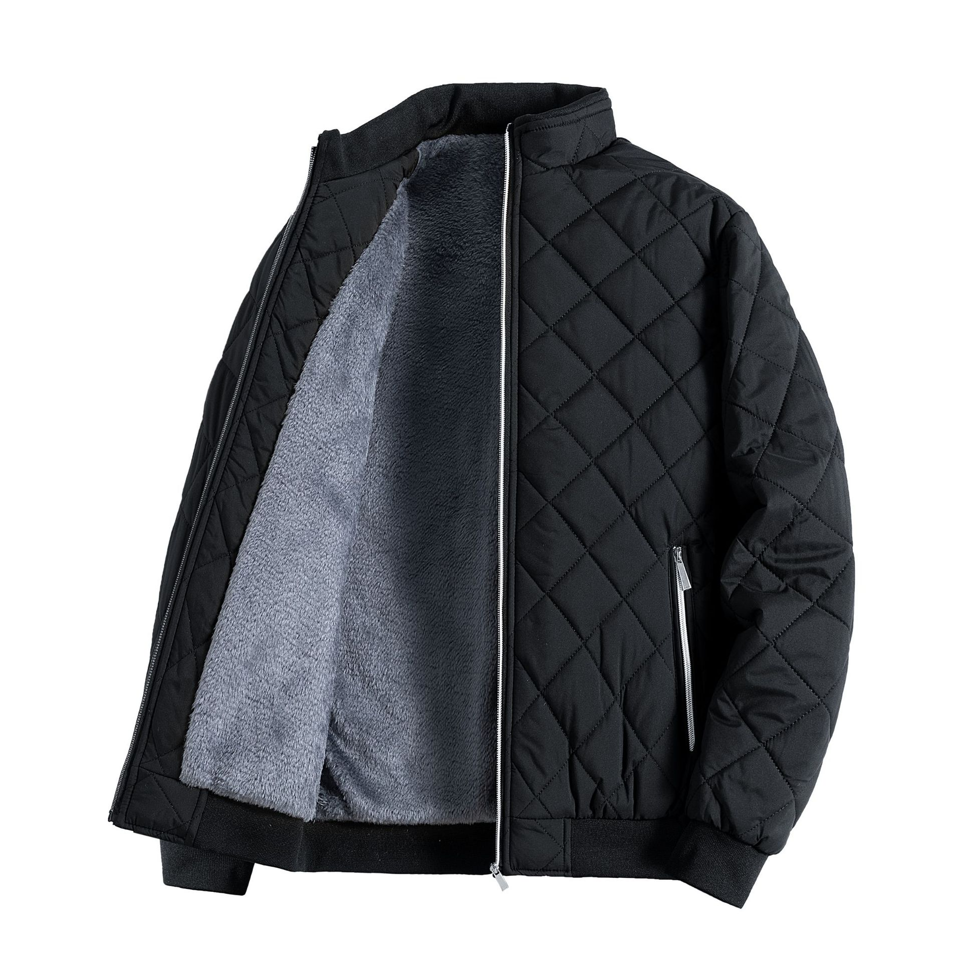 Herren Steppfleecejacke Hoher Kragen Schwarz Winter - Norvielle
