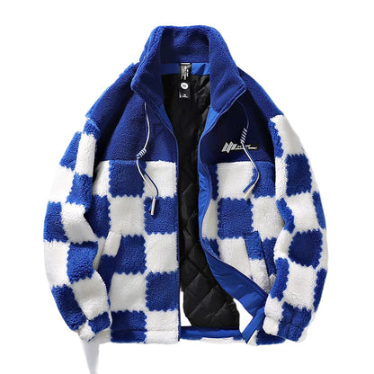 Herren Fleecejacke Wasserabweisend Schachbrett Muster