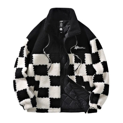 Herren Fleecejacke Wasserabweisend Schachbrett Muster