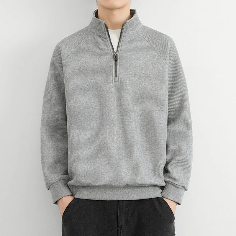 Herren Langarm-Sweatshirt mit Reißverschluss Lässig Grau