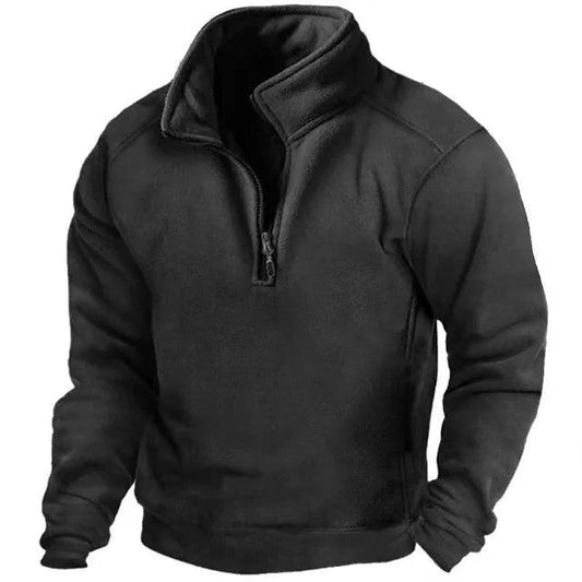 Herren Halbzip Pullover Winddicht Hoher Kragen Schwarz - Norvielle