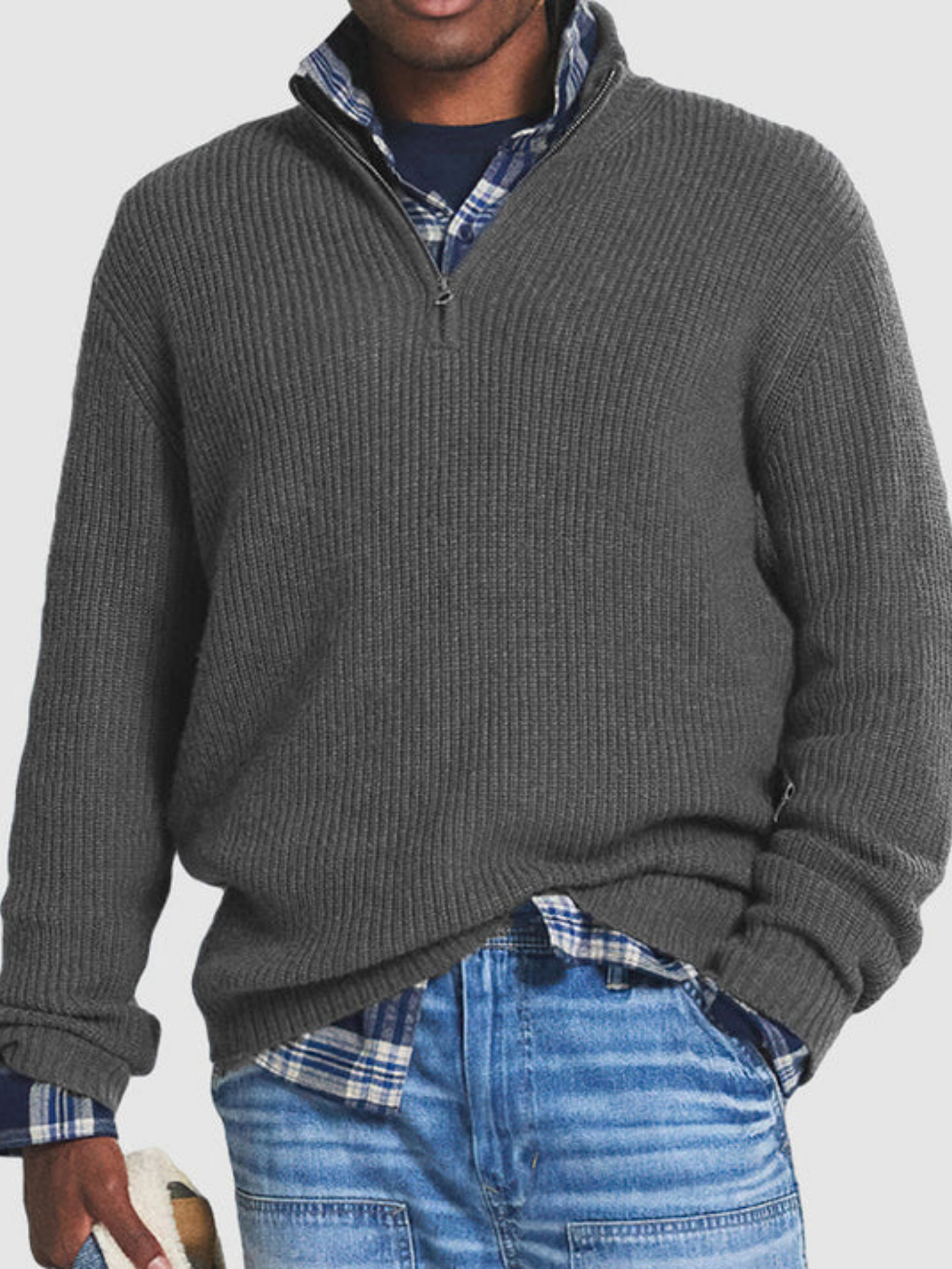 Norvielle Herren Sweatshirt Halbzip Lässig Grau - Norvielle