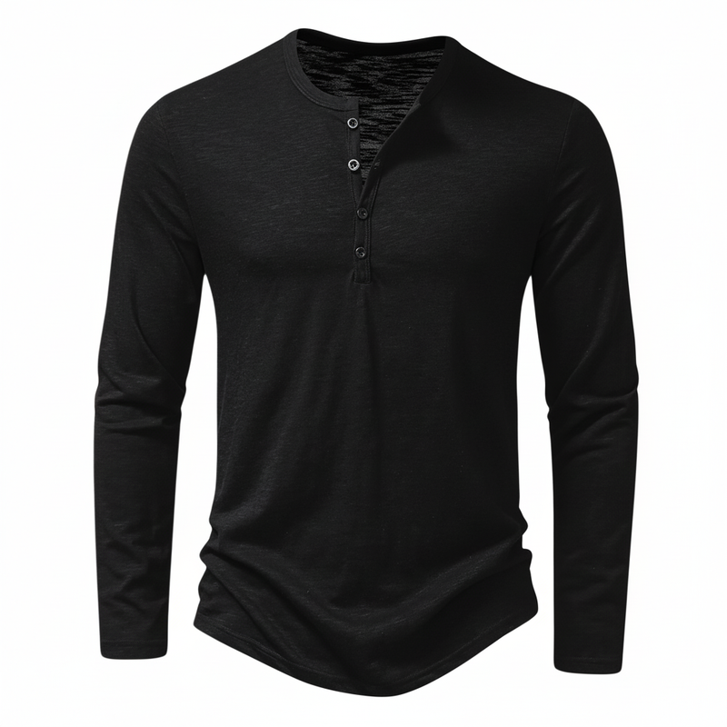 Herren Langarmoberteil Henley mit Knopfleiste