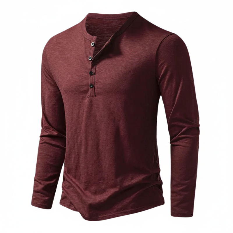 Herren Langarmoberteil Henley mit Knopfleiste Schwarz - Norvielle