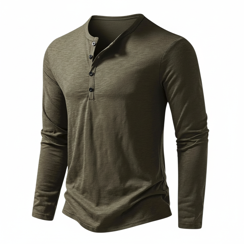 Herren Langarmoberteil Henley mit Knopfleiste