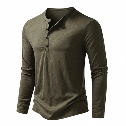 Herren Langarmoberteil Henley mit Knopfleiste