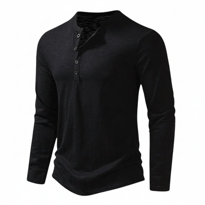 Herren Langarmoberteil Henley mit Knopfleiste