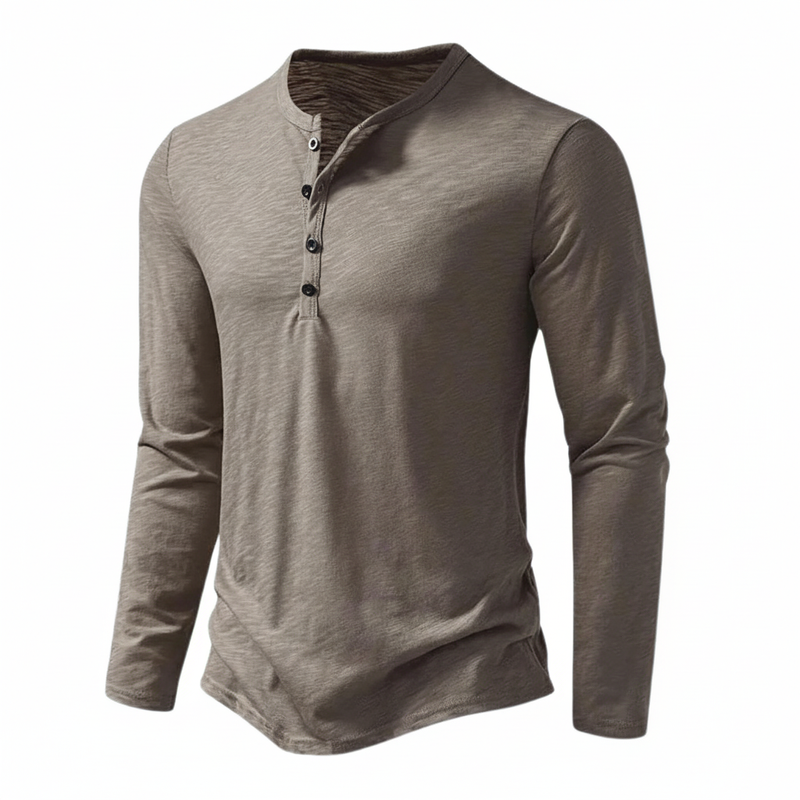 Herren Langarmoberteil Henley mit Knopfleiste