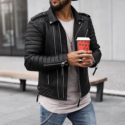 Herren Lederjacke Biker Stil Gepolstert Mit Reißverschluss - Norvielle
