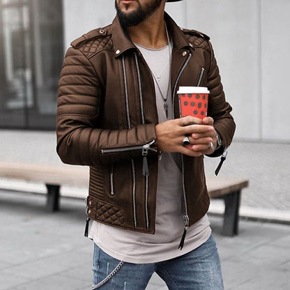 Herren Lederjacke Biker Stil Gepolstert Mit Reißverschluss