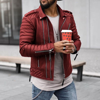 Herren Lederjacke Biker Stil Gepolstert Mit Reißverschluss