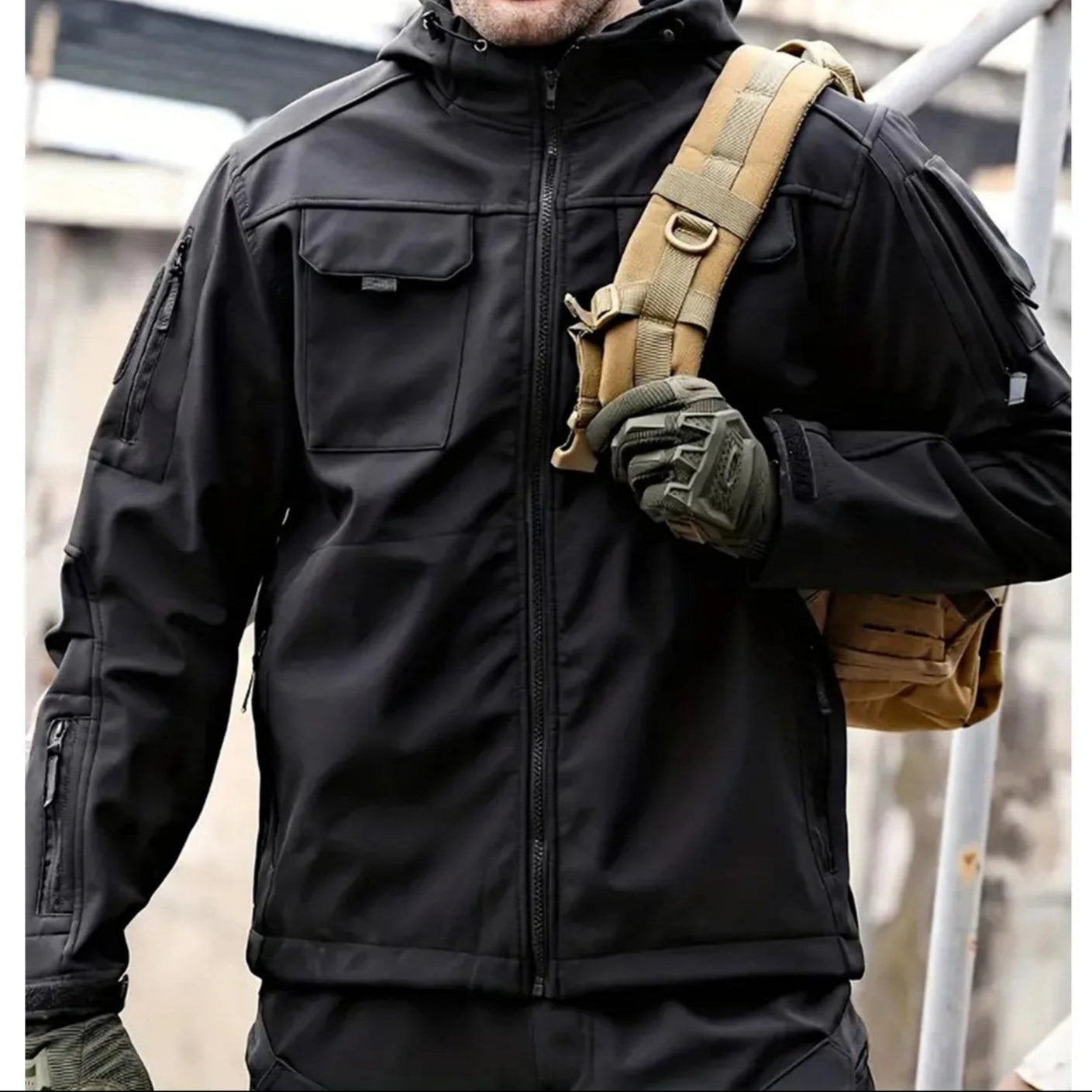 Herren Softshell-Jacke Mit Kapuze Wasserabweisend Schwarz - Norvielle