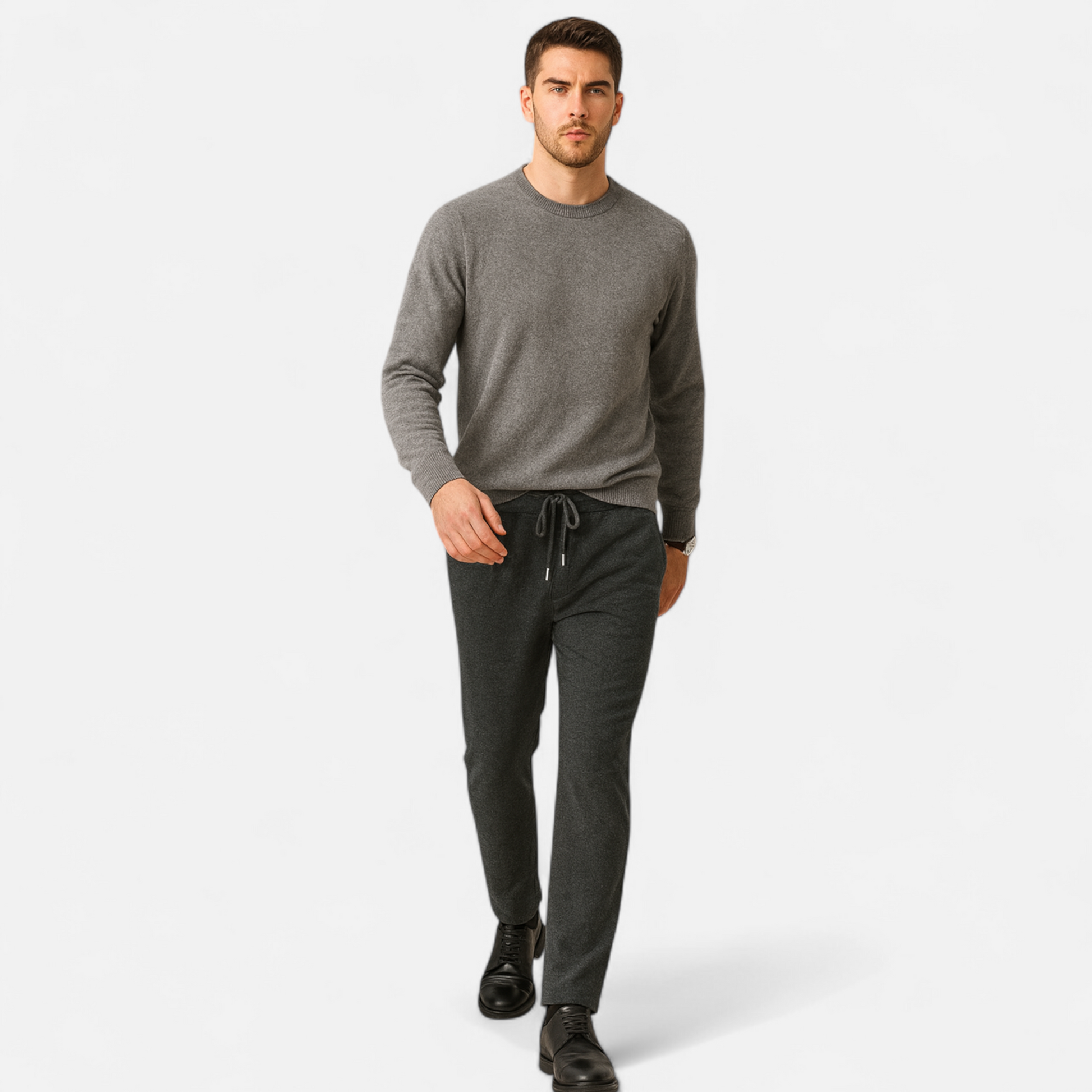 Herrenhose Slim Fit Hohe Taille Vollständig Strick Schwarz - Norvielle