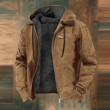 Herren Lederwinterjacke mit Kapuze und Reißverschluss - Norvielle