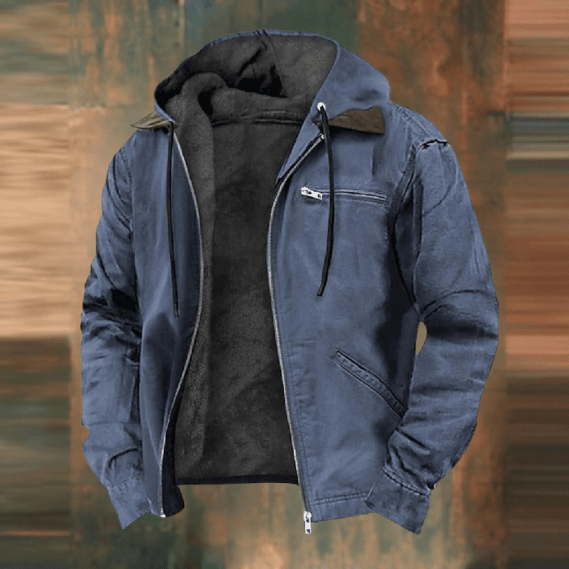Herren Lederwinterjacke mit Kapuze und Reißverschluss