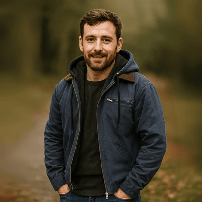 Herren Lederwinterjacke mit Kapuze und Reißverschluss