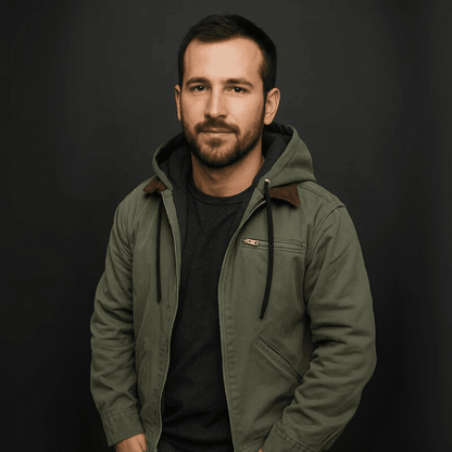 Herren Lederwinterjacke mit Kapuze und Reißverschluss