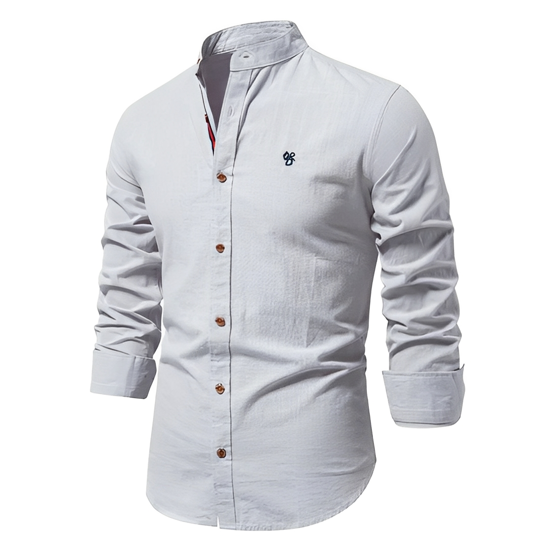 Herren Langarmshirt Klassisch Baumwolle Weiß