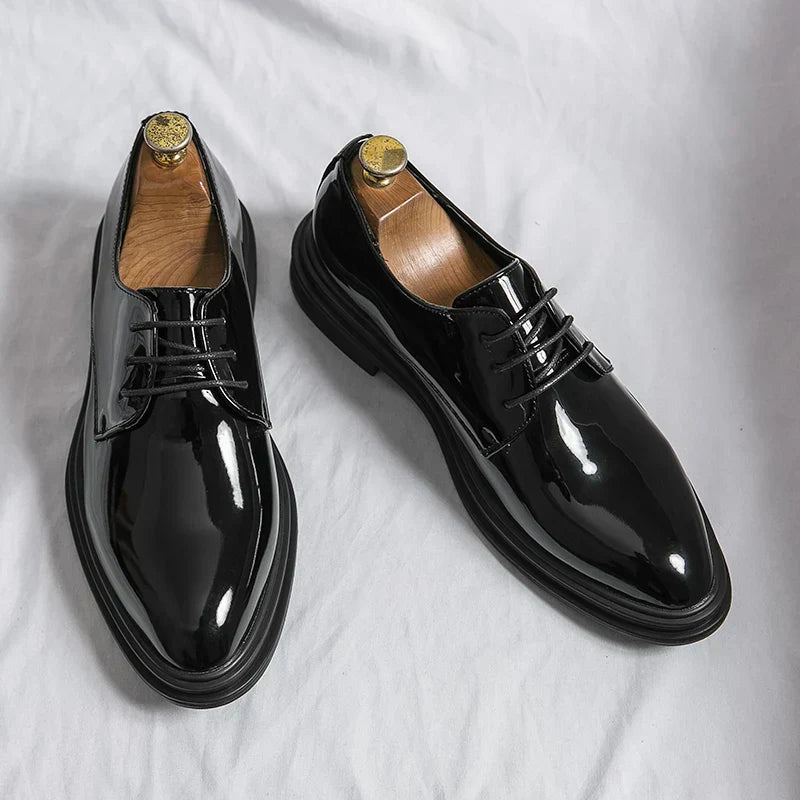 Herren Schnür-Derby-Schuhe Glänzend Schwarz - Norvielle