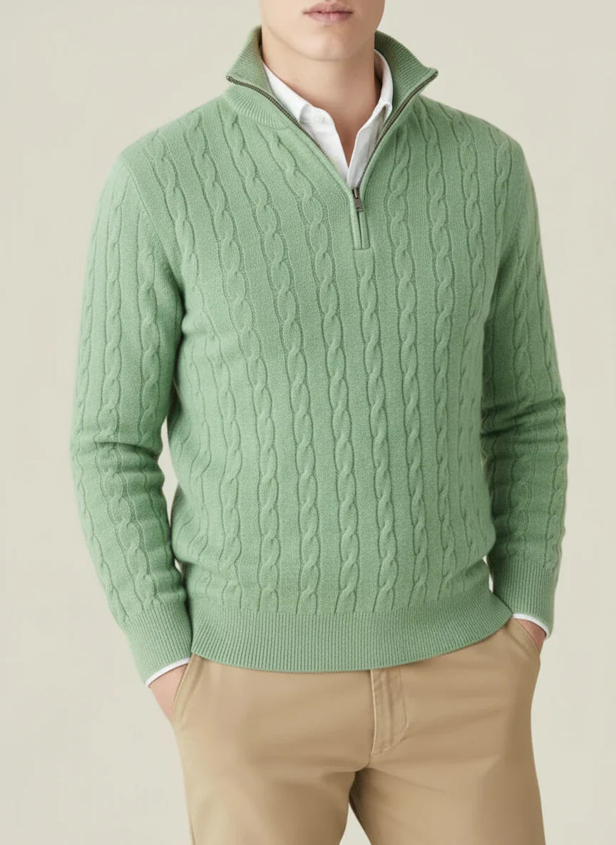 Herren Kabelstrick Pullover Halbzipper, Stehkragen, Ribbensaum