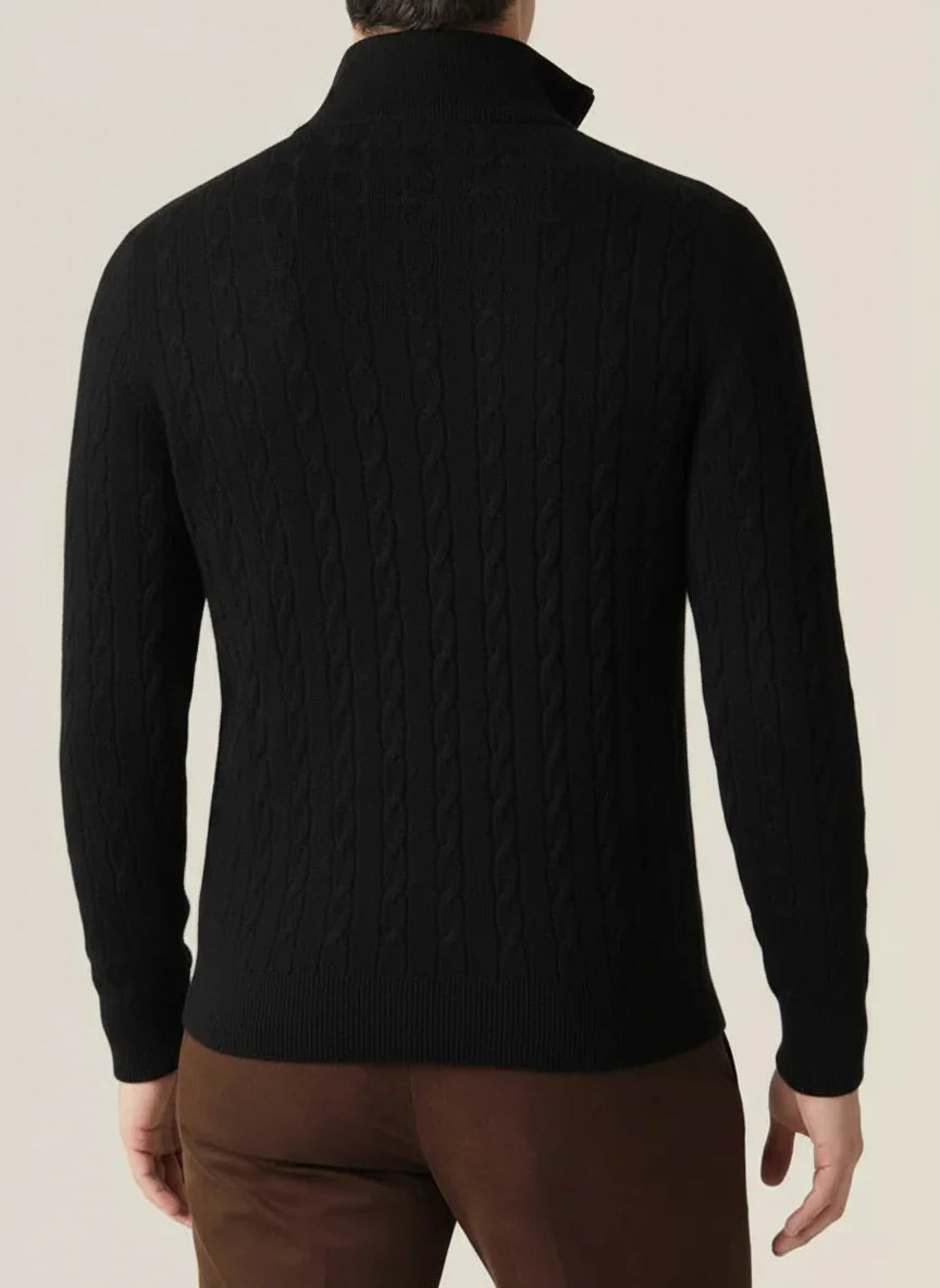 Herren Kabelstrick Pullover Halbzipper, Stehkragen, Ribbensaum