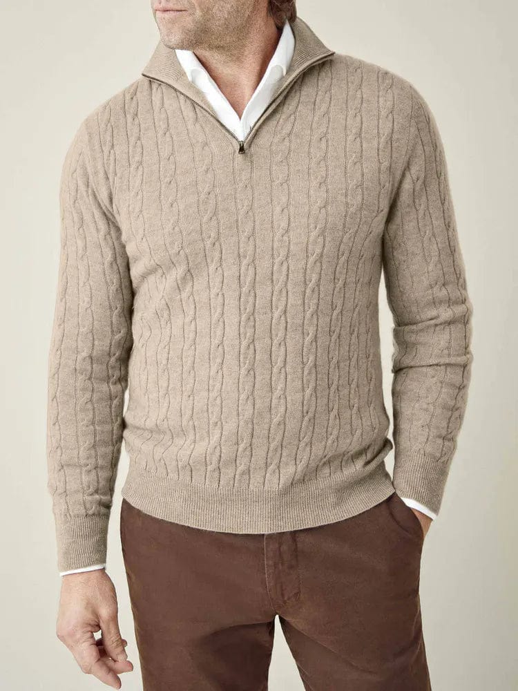 Herren Kabelstrick Pullover Halbzipper, Stehkragen, Ribbensaum
