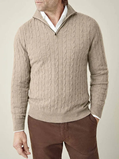 Herren Kabelstrick Pullover Halbzipper, Stehkragen, Ribbensaum
