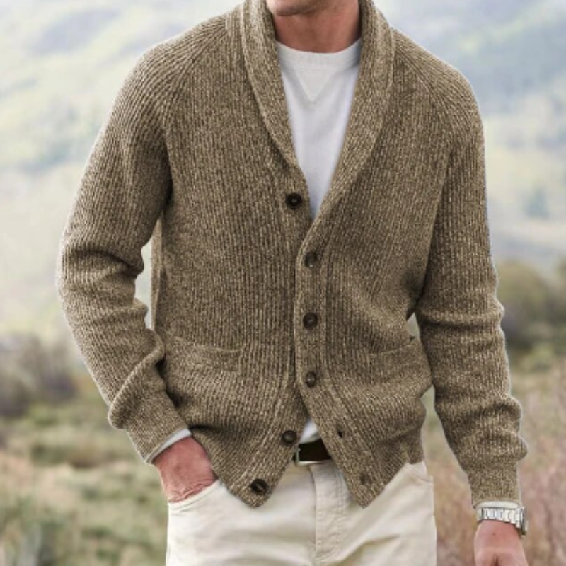 Herren Strickcardigan Klassischer Shawl-Kragen Elegantes Design Beige
