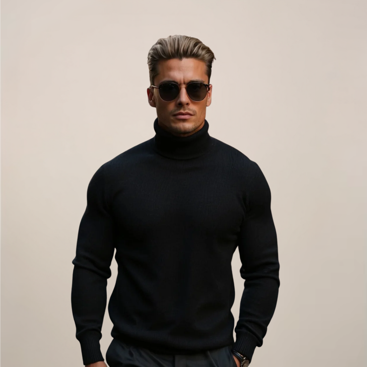 Herren Rollkragenpullover Frühling Merino Wolle Beige - Norvielle