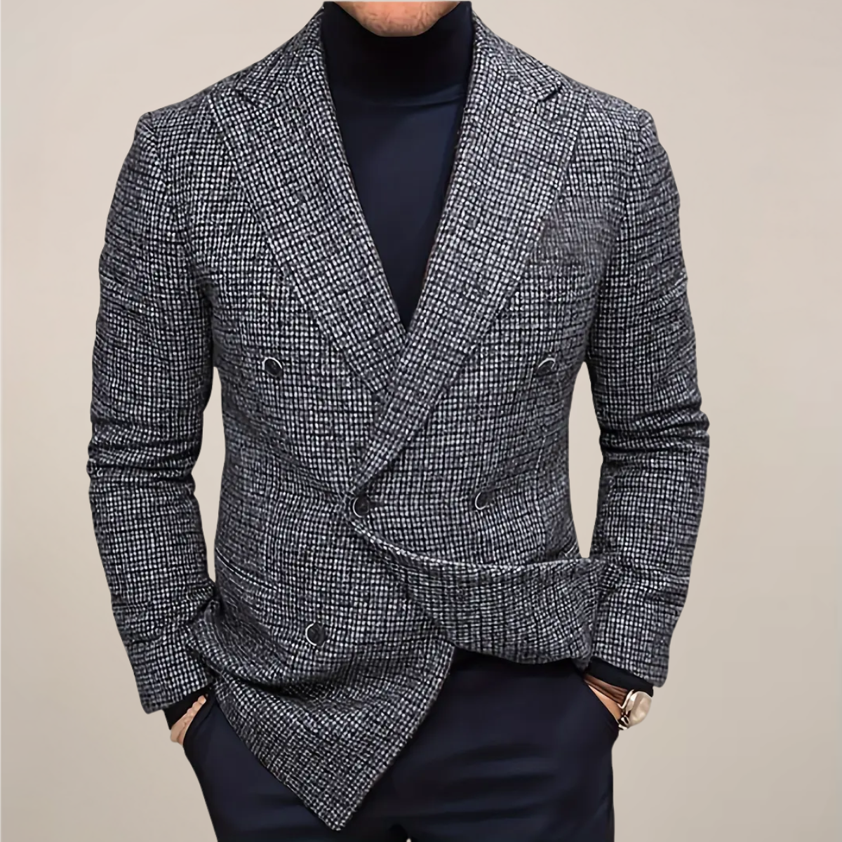 Herren Slim Fit Doppelreiher Blazer Kariert - Norvielle