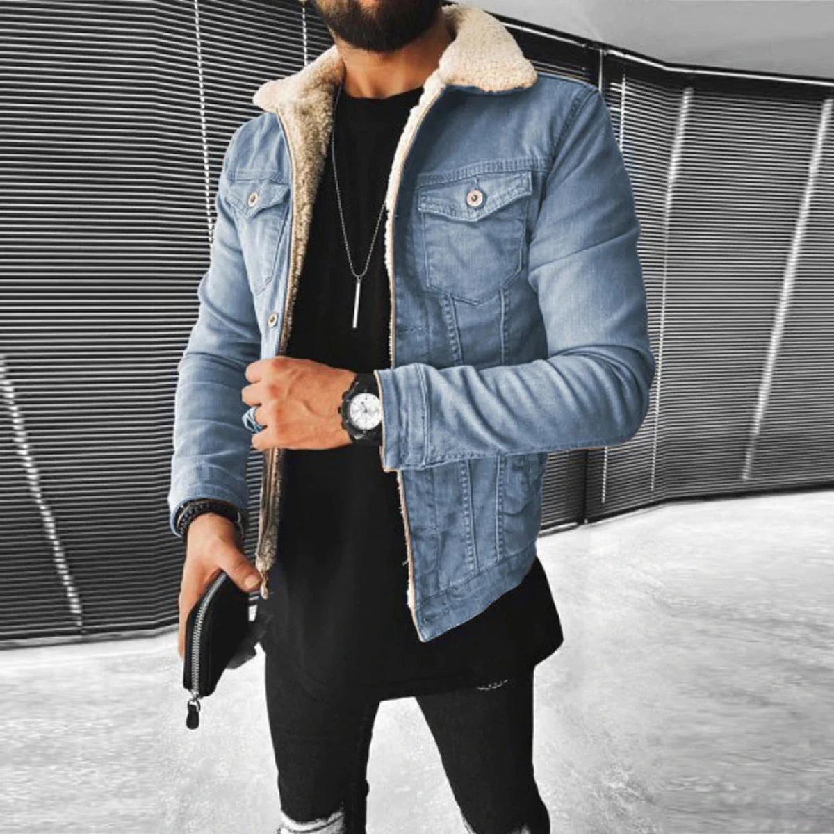 Herren Winterjacke Knopfleiste Lagenoptik