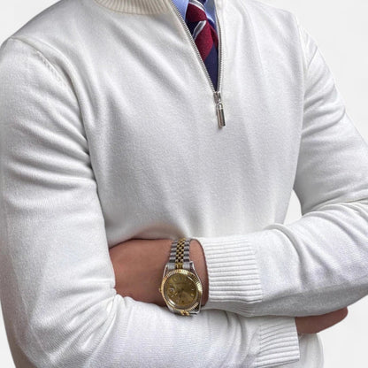 Herren Frühlingspullover Half-Zip Baumwolle Beige