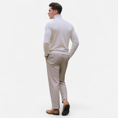 Herren Frühlingspullover Half-Zip Baumwolle Beige