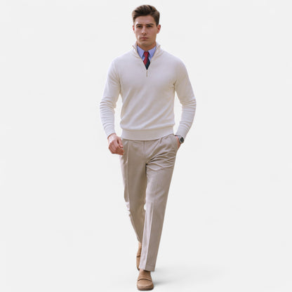 Herren Frühlingspullover Half-Zip Baumwolle Beige