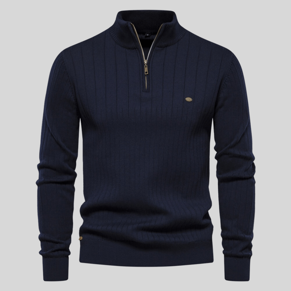 Herren Frühlingspullover Rippstrick Half-Zip Schwarz - Norvielle