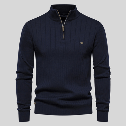 Herren Frühlingspullover Rippstrick Half-Zip Schwarz - Norvielle