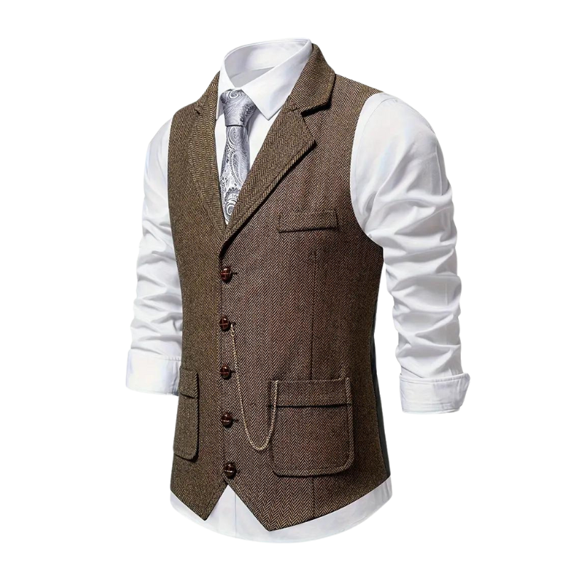 Herren Klassische Tweed Weste mit Revers Elegant