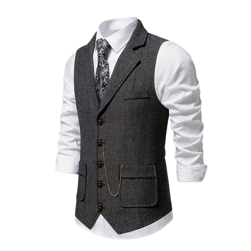 Herren Klassische Tweed Weste mit Revers Elegant
