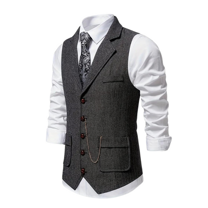 Herren Klassische Tweed Weste mit Revers Elegant