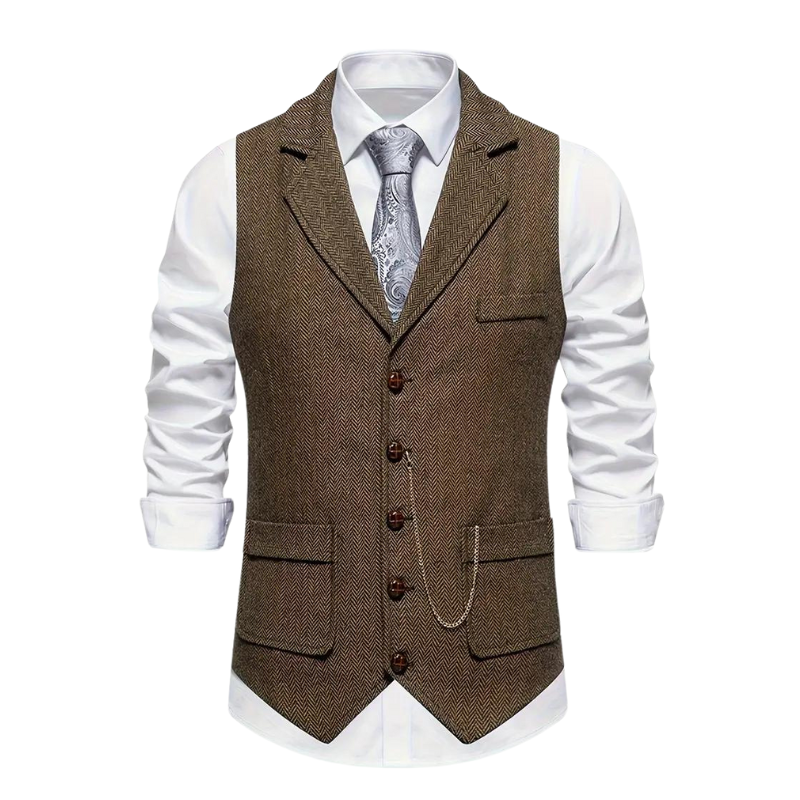 Herren Klassische Tweed Weste mit Revers Elegant Braun - Norvielle