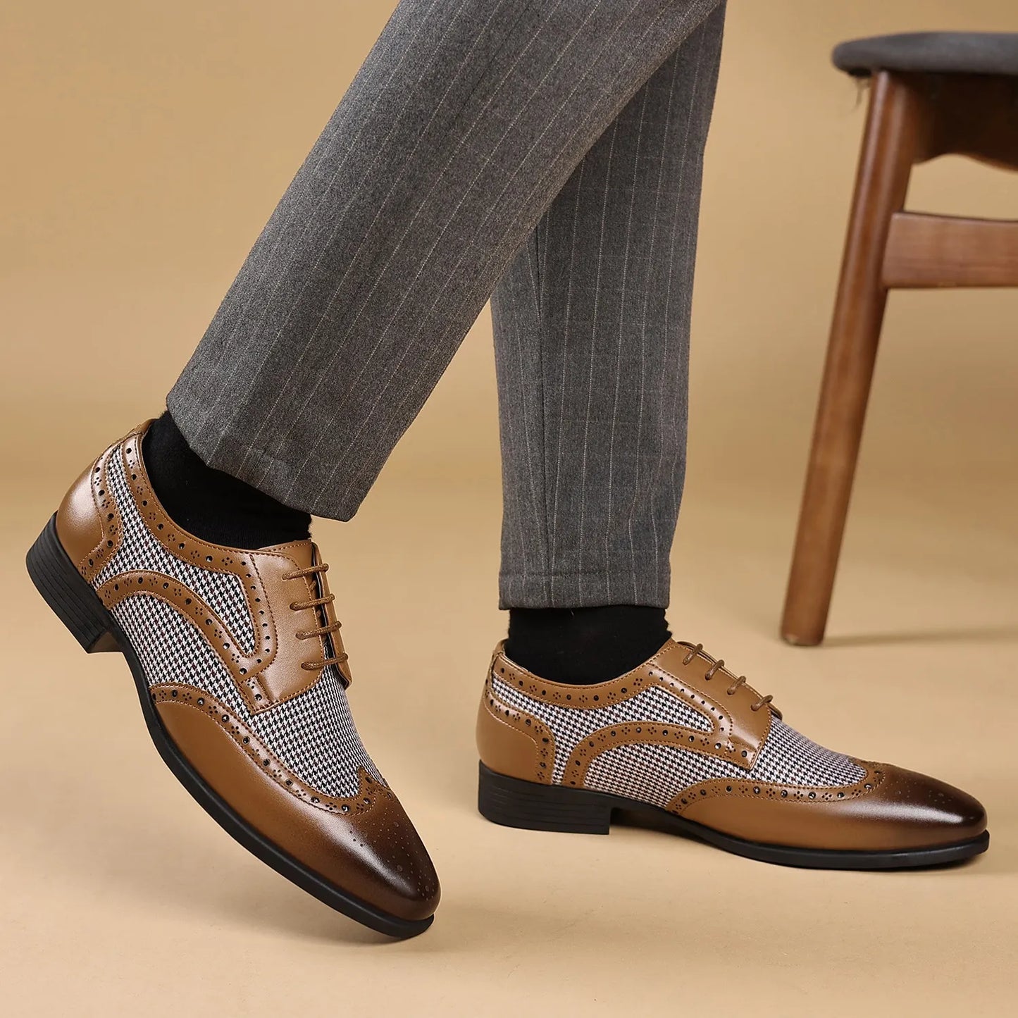 Devin Herren Oxford Schuhe Hahnentritt Muster Leder