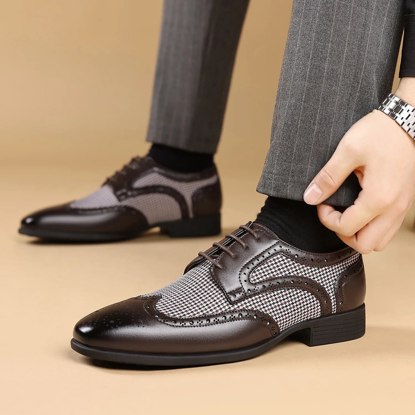 Devin Herren Oxford Schuhe Hahnentritt Muster Leder