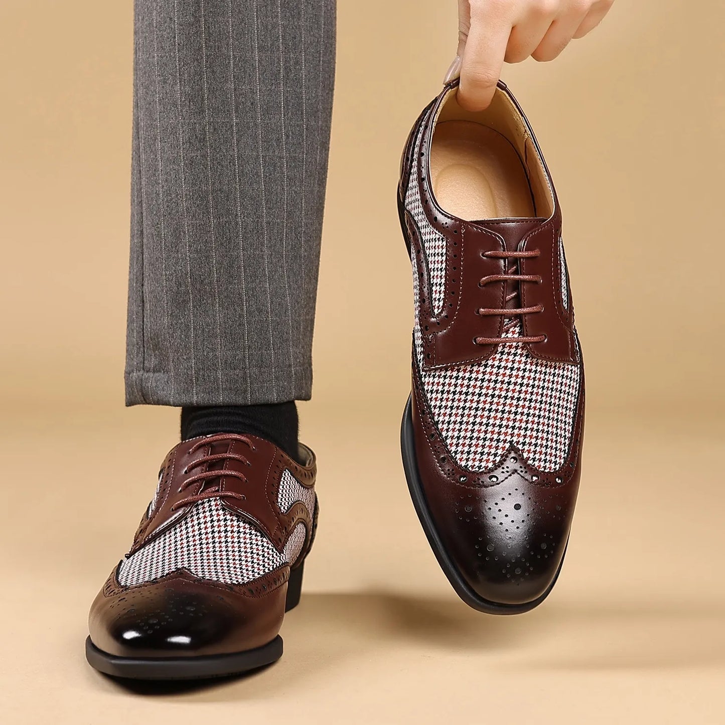Devin Herren Oxford Schuhe Hahnentritt Muster Leder