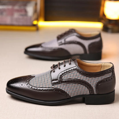 Devin Herren Oxford Schuhe Hahnentritt Muster Leder Braun - Norvielle