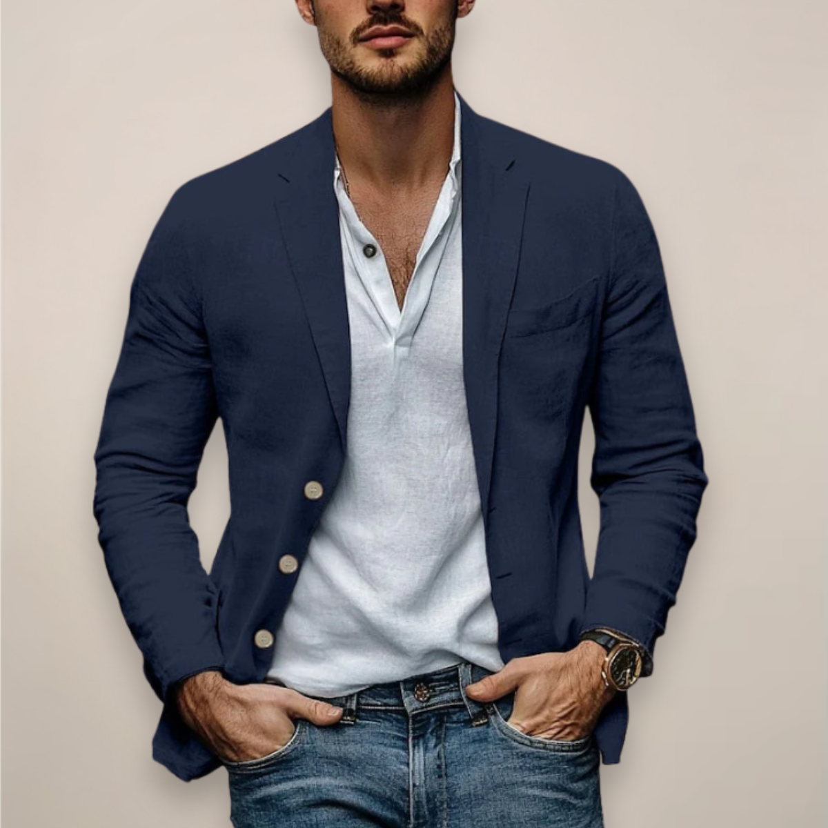 Herren Blazer Sommerstil Modern Baumwolle Beige