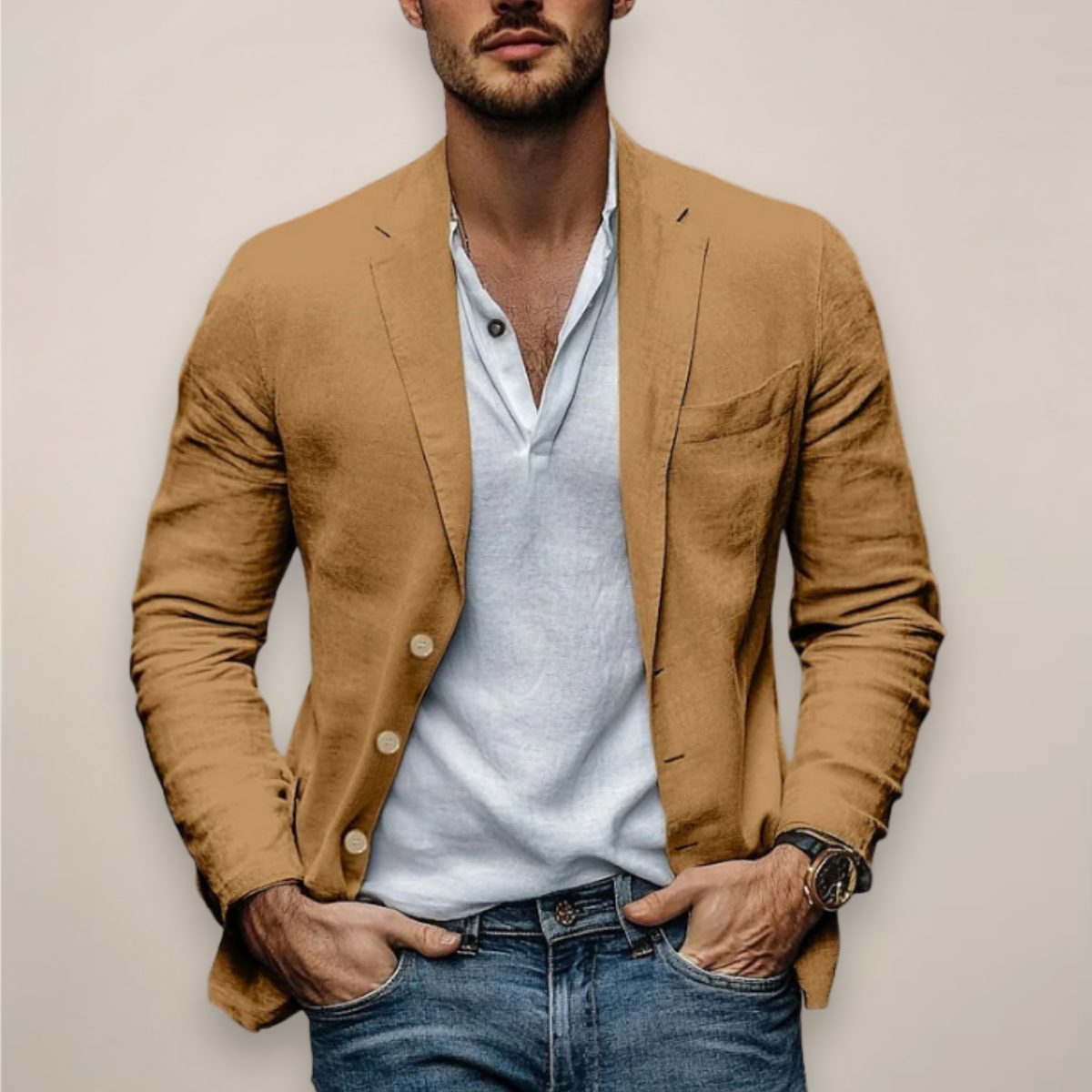 Herren Blazer Sommerstil Modern Baumwolle Beige