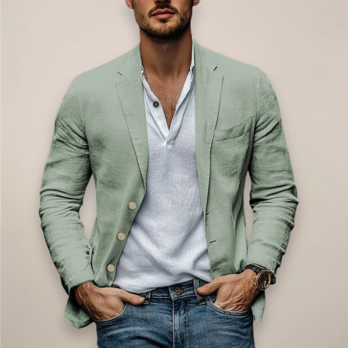 Herren Blazer Sommerstil Modern Baumwolle Beige